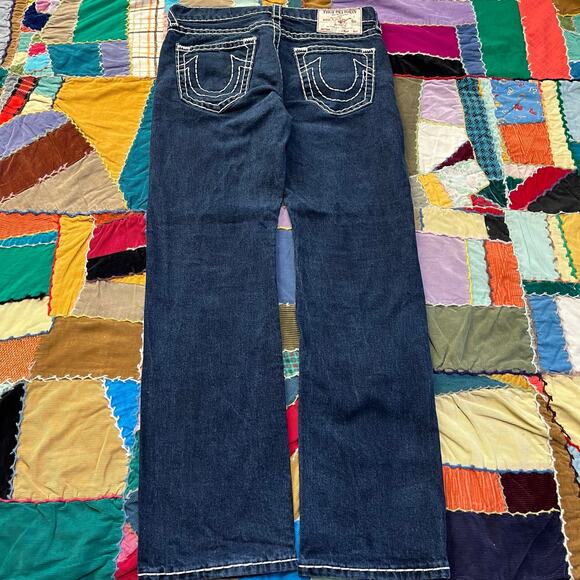 Y2K True Religion Embroidered Dark Blue Jeans 32Wx33L - Picture 1 of 7